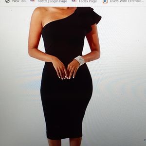 Black One Shoulder Midi Dress